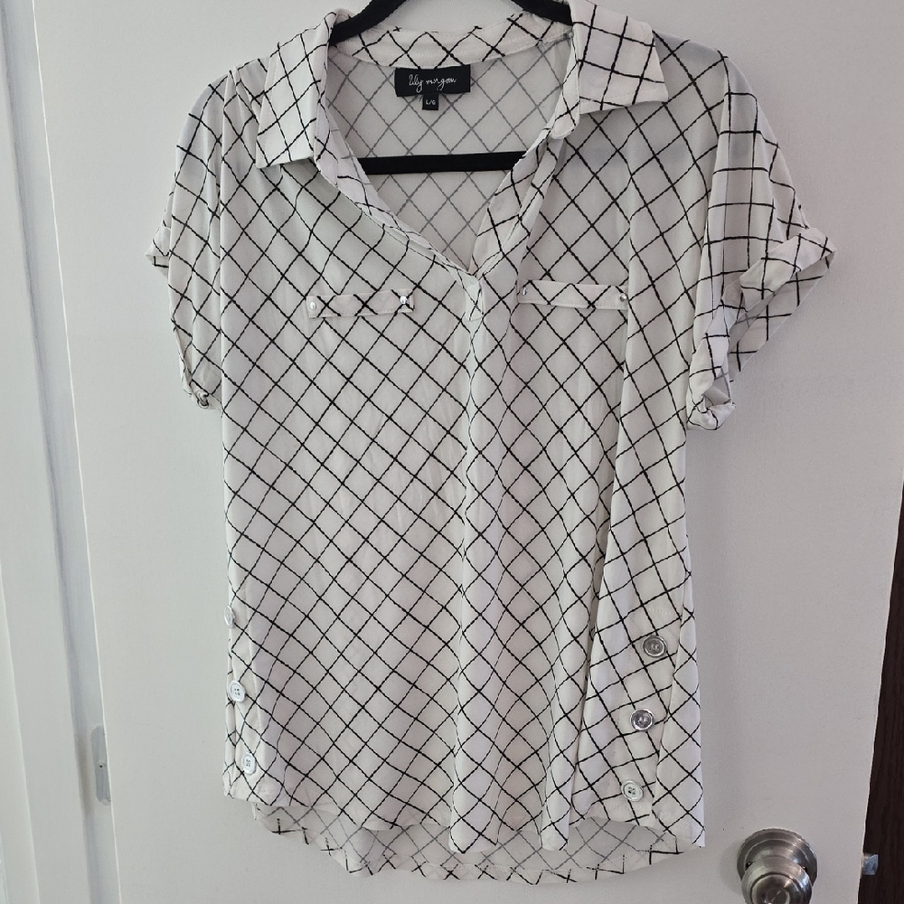 Elegant Black and White Grid Button Down Shirt
